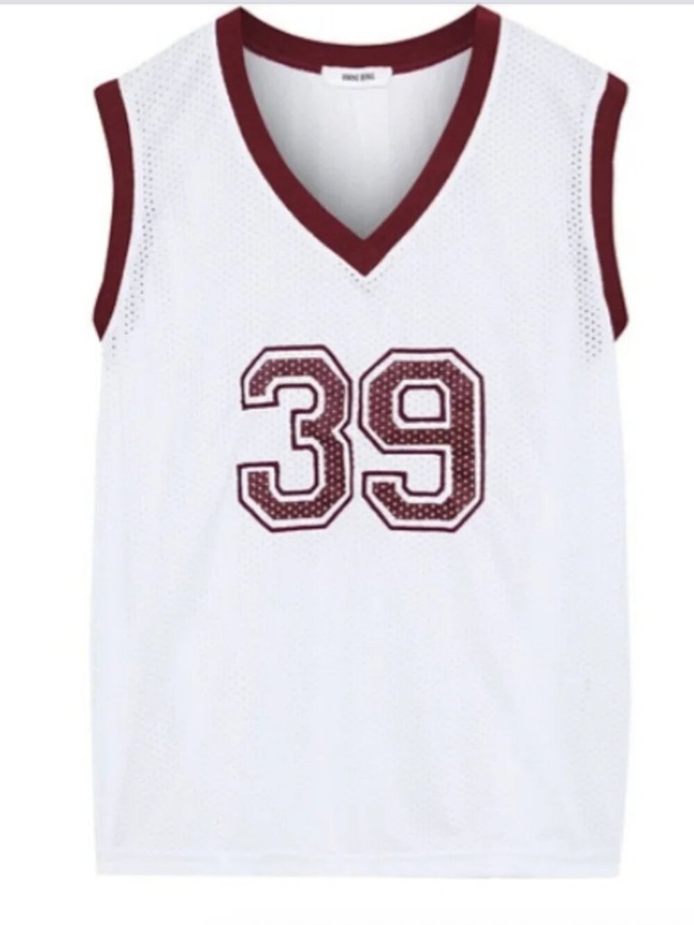 Anine Bing White Maroon 39 Mesh V-Neck Sleeveless Jersey Tank Size Small